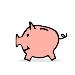 Saving money vector illustration. Pig money box in cartoon style.