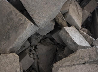 Concrete and brick rubble debris