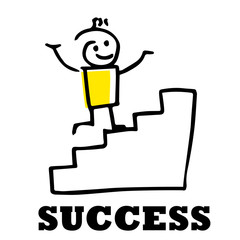 Creative hand drawn success illustration with a person going upstairs.