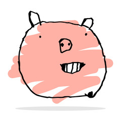 Childish vector drawing of a happy pig face.