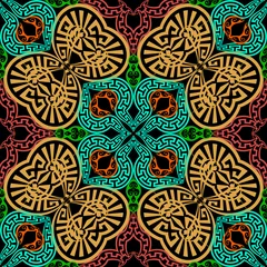 Fototapete Marokkanische Fliesen Ornamentale bunte griechische Vektor nahtlose Muster. Abstrakter geometrischer Hintergrund. Wiederholen Sie den dekorativen Hintergrund im ethnischen Stil. Floral griechischer Schlüssel mäandert Ornament. Stammes-Design. Für Stoff, Textil, Druck