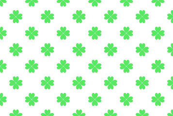 Green four-leaf clover on white background seamless pattern for St. Patrick's day
