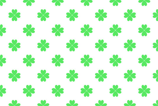 Green four-leaf clover on white background seamless pattern for St. Patrick's day