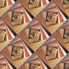 Geometric colorful striped greek vector seamless pattern. Radial spiral hexagonal shapes background. Modern repeat tiles backdrop. Linear texture. Greek key meanders diagonal ornament. Ornate design