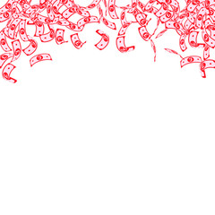 British pound notes falling. Small GBP bills on wh