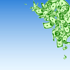 American dollar notes falling. Messy USD bills on 