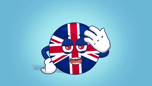 Cartoon Great Britain United Kingdom  Facepalm Unhappy Speak with Face Animation with Alpha Matte