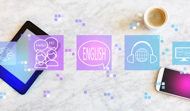 English with a tablet computer and smart phone