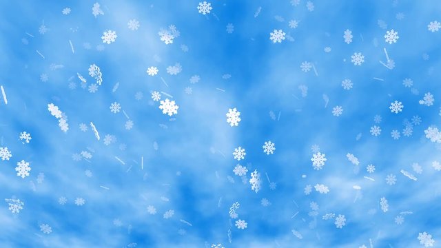 many flickering snowflakes on blue sky backgrounds