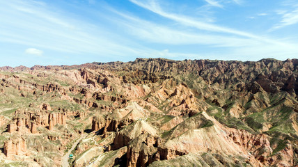 Binggou Danxia Canyon Landform. Red Sandstone Rocks in the Geopark.