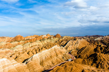Obraz premium Rainbow Mountains Zhangye Danxia Landform Geological Park in China and Road.