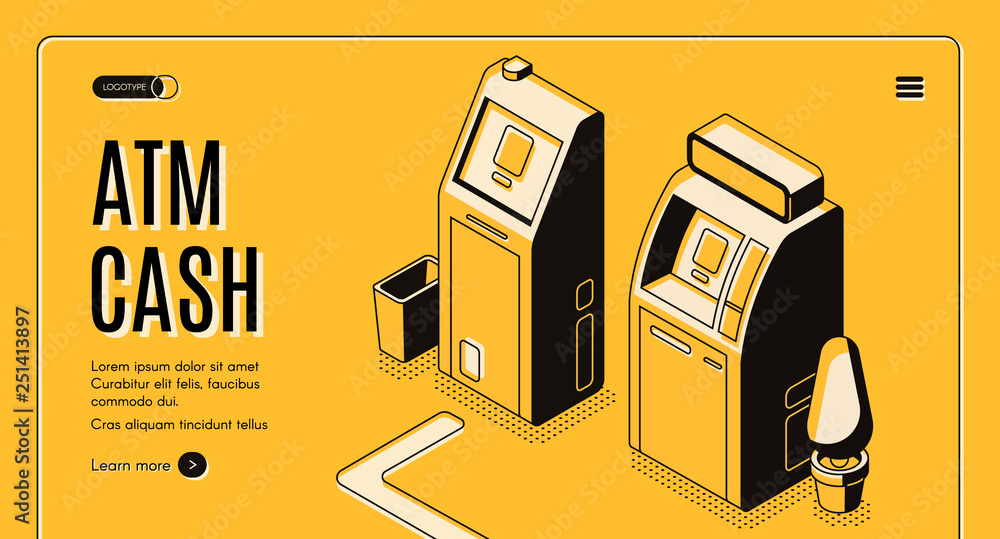 Poster currency exchange online service, bank automated teller machine network locator isometric vector web