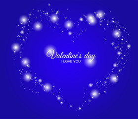 Valentine heart made of stars on blue background. Shining valentine heart star