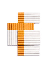 Cigarettes in cross shape form. Conceptual image of a no smoking idea isolated on white.