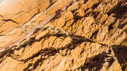 Rainbow Mountains Zhangye Danxia Landform Geological Park in China and Road.