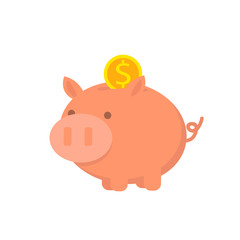 The gold coin is placed in a piggy bank.