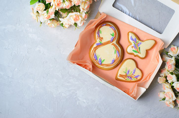 Gingerbread Cookies for March 8, Women's Day, Handmade Cookies with Sugar Icing