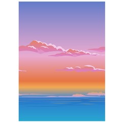 Beautiful poster with the sky above the clouds. Vector cartoon close-up illustration.