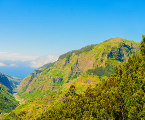 Mountain landscape. View of mountains on the route Pico Ruivo - Encumeada, Madeira, Portugal, Europe.