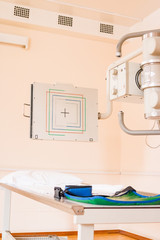 Medical linear accelerator in the therapeutic oncology.Procedure of ultrasound examination....
