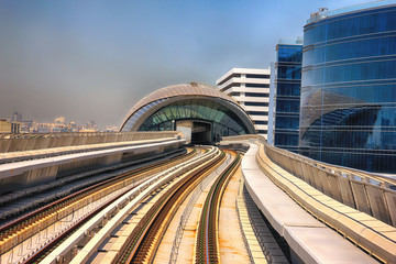 Fototapeta na wymiar Dubai, UAE - April 7, 2014. Dubai Metro high-speed rail network. Metro in Dubai