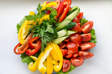 healthy food pepper tomato cucumber salad parsley