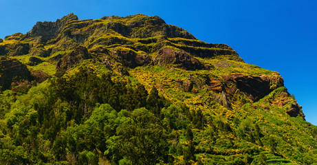 Mountain landscape. View of mountains on the route Pico Ruivo - Encumeada, Madeira, Portugal, Europe.