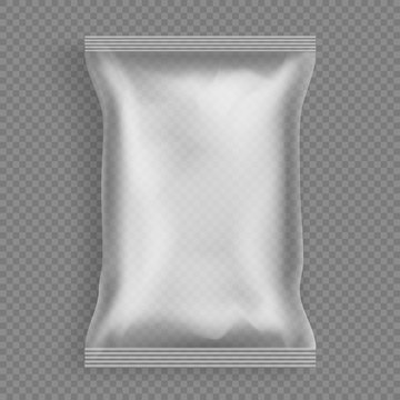 Hermetic sealed polythene or plastic disposable packet 3d realistic vector mockup isolated on transparent background. Goods and products airtight and waterproof protection packaging illustration