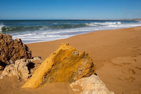 Rocks on the sandy beach, Lalla Fatna, Morocco