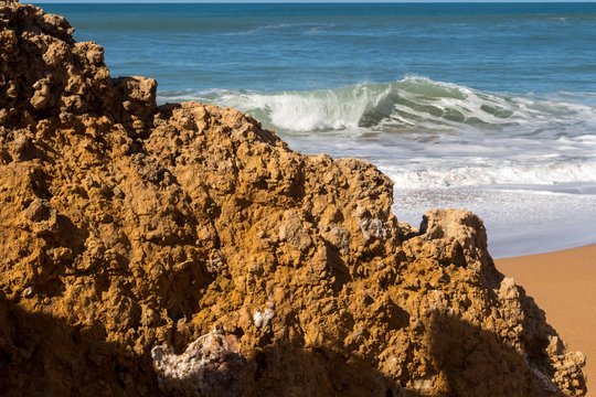 Rocks on the sandy beach, Lalla Fatna, Morocco