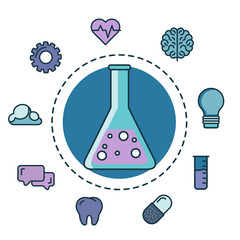 Test tube with innovation icons. Flat vector illustration