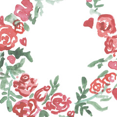 Watercolor red flowers wreath.Floral frame,  Illustration hand painted. Isolated on white background. Design for Mother s Day, wedding, birthday, Easter, Valentine s Day.