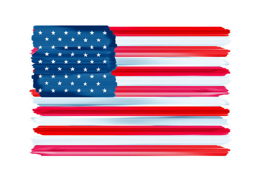 USA American colorful brush strokes painted flag.