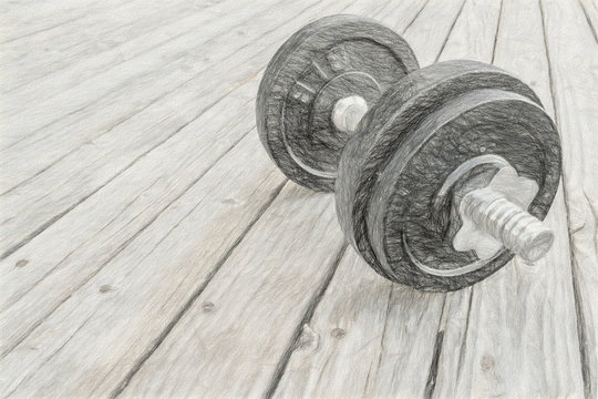 cast iron dumbbell on deck