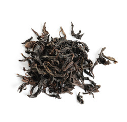 Heap of Da Hong Pao Oolong tea on white background, top view