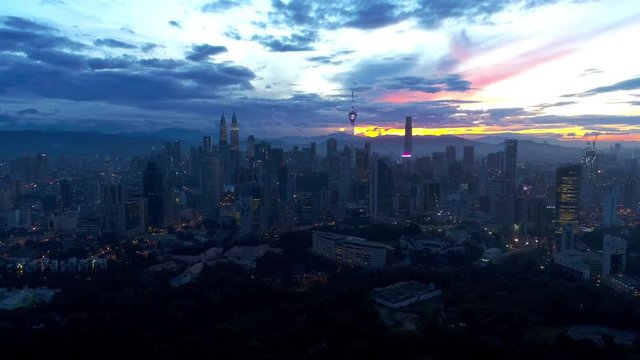 Kuala Lumpur city view from drone during sunrise.