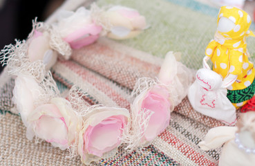 delicate decorative headband of pink roses handmade for wedding