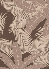 Pattern banana tree and leaves, tropical leaves pattern style, flat line vector and illustration on brown background.