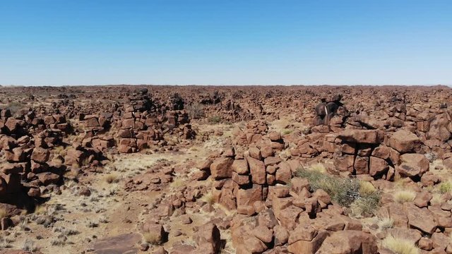 Giant's Play Ground rock formation in Southern Namibia near the town of Keetmanshoop, Aerial drone shot