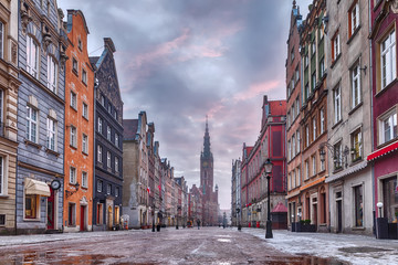 Fototapeta na wymiar Long Market and the Town Hall view in Gdansk before a thunderstorm