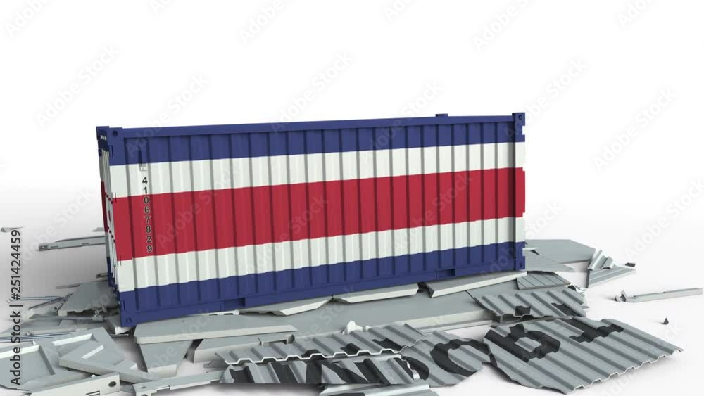 Poster container with flag of costa rica breaking container with import text. conceptual 3d animation