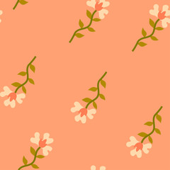 Vintage seamless vector pattern with flowers on pink background. In Scandinavian style. For textiles, wallpapers, designer paper, etc
