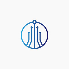 blue circle techno logo with up arrow  vector illustration