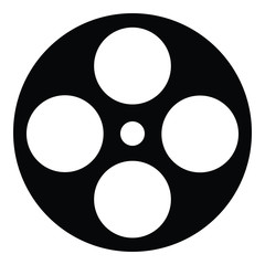 A black and white vector silhouette of a film reel
