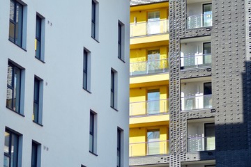 Futuristic architecture of apartment building. Modern residential architecture