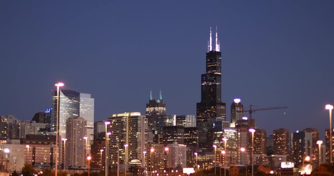 Chicago Illinois downtown city skyline view over the freeway
