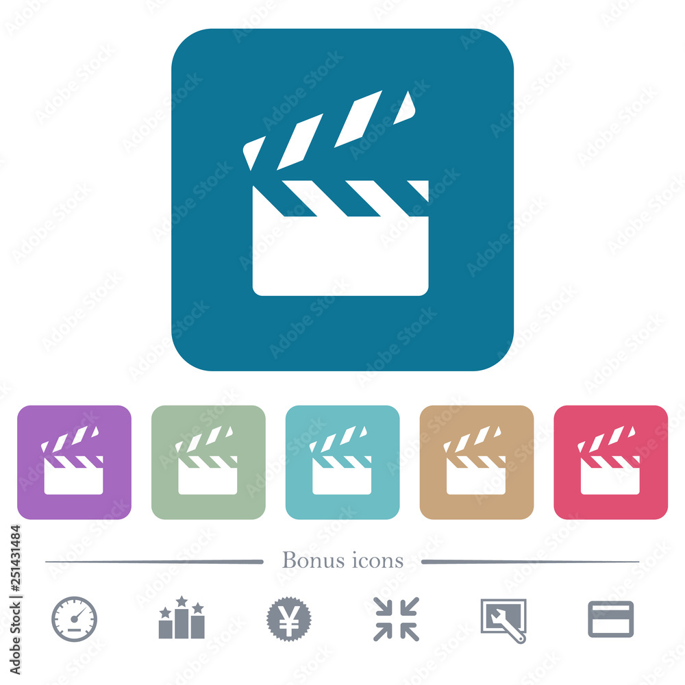 Aufkleber clapperboard flat icons on color rounded square backgrounds
