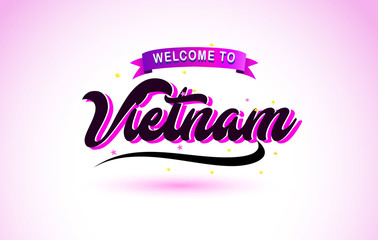 Fototapeta premium Vietnam Welcome to Creative Text Handwritten Font with Purple Pink Colors Design.