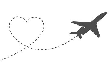 Romantic icon travel, Heart and way airplane