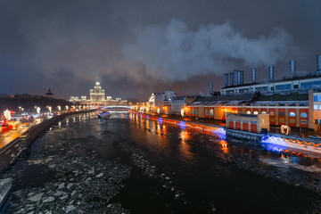 Fototapeta premium The skyscraper on Kotelnicheskaya embankment in Moscow Russia. The evening of 14 January 2019